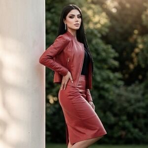 Spenser Jeremy Genuine Lambskin Leather Suit Set Red NWT Size 4